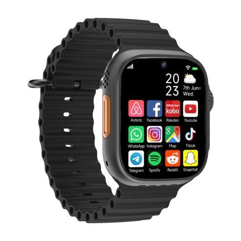FE Bolt Smart Watch with 4G/5G SIM AMOLED Display, Video Calling, 4GB+64GB Storage , 49 mm for Men & Women- Black Strap