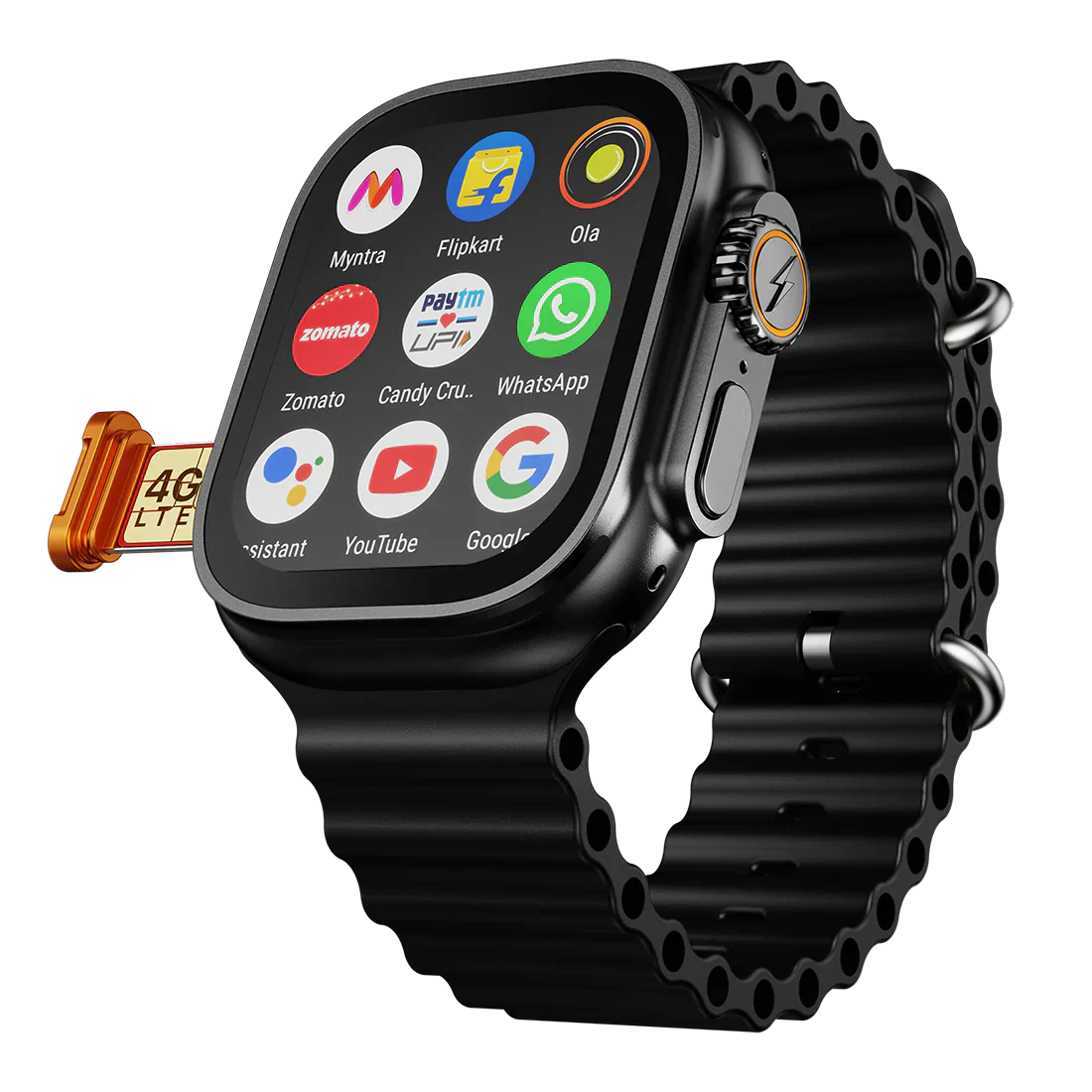 FE Bolt Smart Watch with 4G/5G SIM AMOLED Display, Video Calling, 4GB+64GB Storage , 49 mm for Men & Women- Black Strap