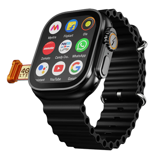 FE Bolt Smart Watch with 4G/5G SIM AMOLED Display, Video Calling, 4GB+64GB Storage , 49 mm for Men & Women- Black Strap